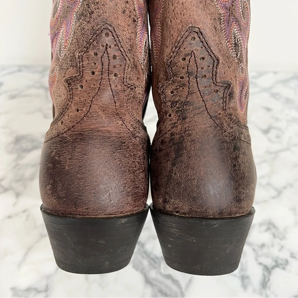 Justin Stampede Chocolate Puma women's 6B cowboy boots Purple Heart embroidery